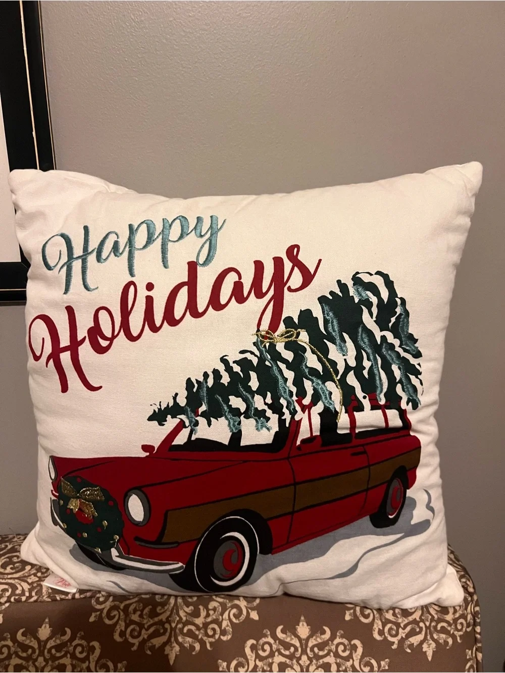 Happy Holidays Red Truck Decorative Pillow - Home Holiday